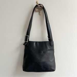 Adrienne Vittadini Classic Minimal Black Small Leather Zip Top Tote Bag